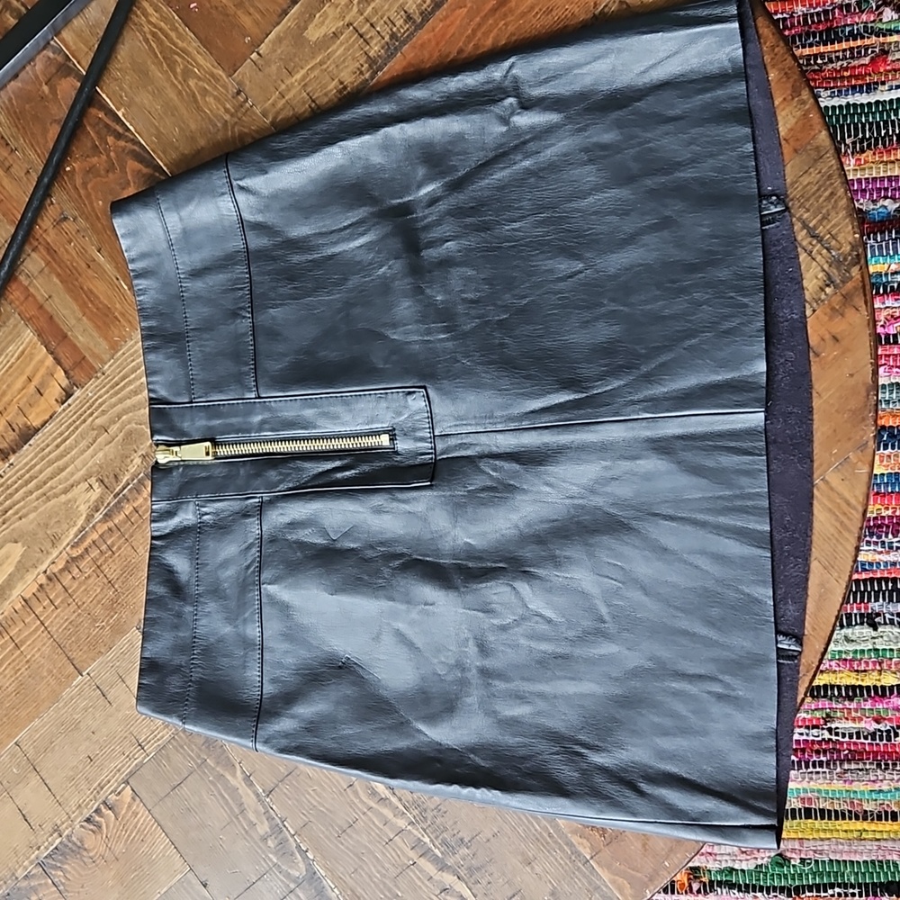 Fuex leather mini skirt with gold zipper from Express